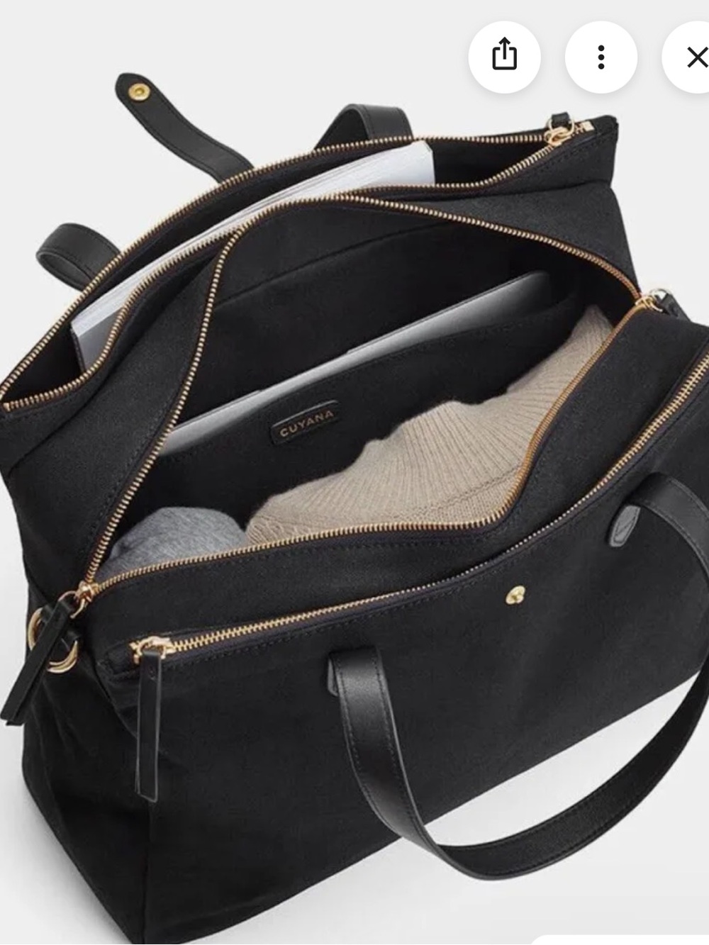 Cuyana Black Weekender Travel Tote with Gold Hardware